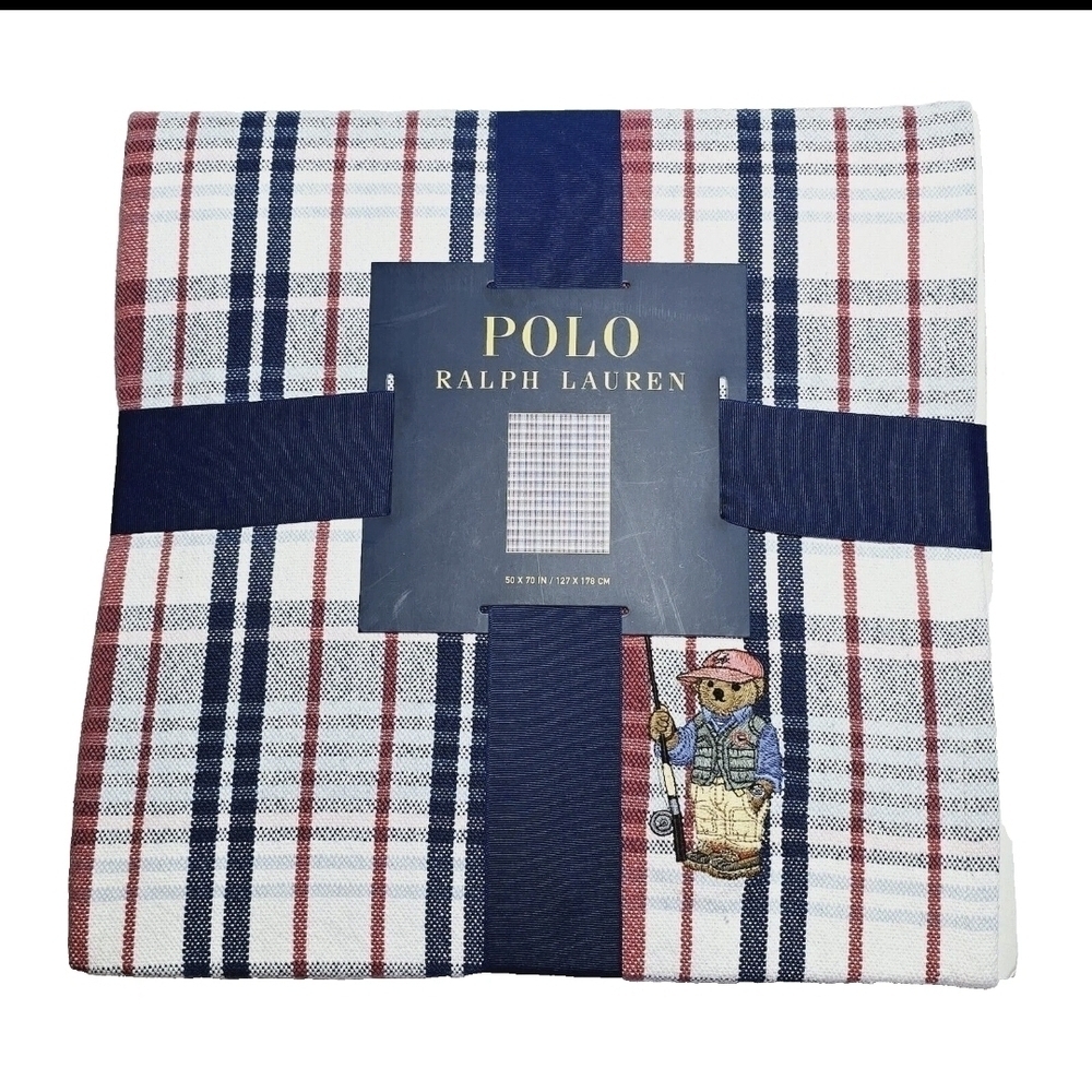 New Polo Ralph Lauren Blanket Throw Fisherman Polo Bear Cotton Navy 50X70 NWOT - Picture 1 of 6